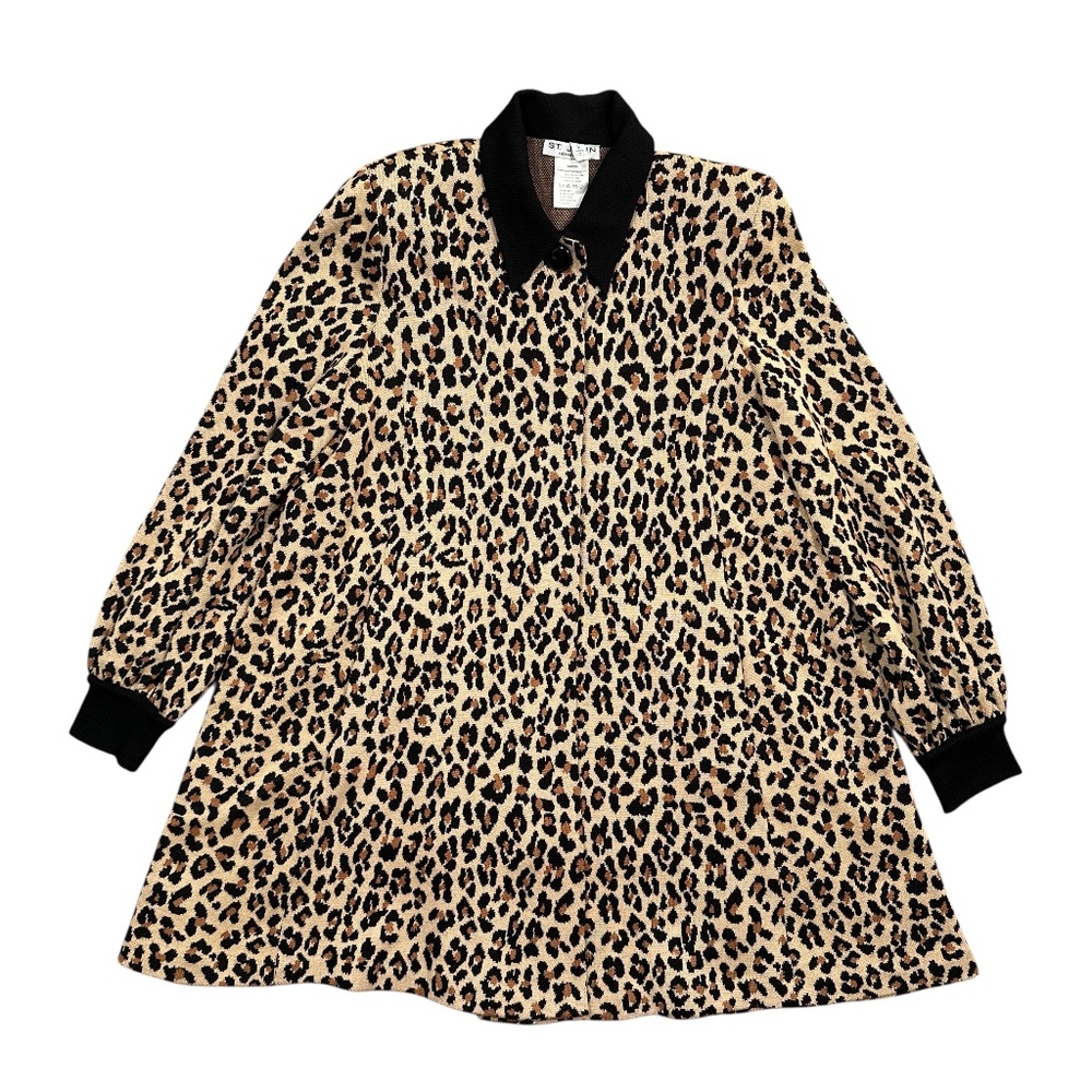 St John Separates Leopard Cheetah Animal Wool Cardigan Sweater Dress Womens L